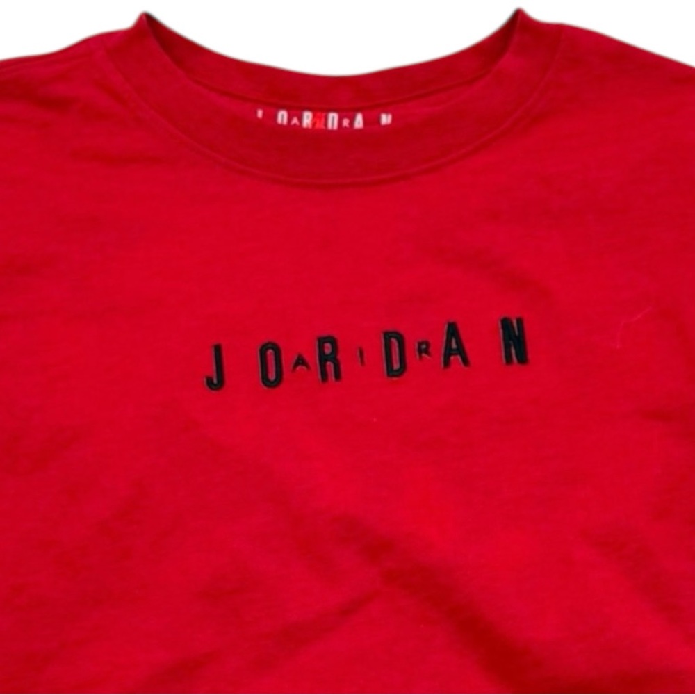 Youth Jordan Boys Red Logo Tee Shirt Size 6 Short Sleeve Cotton Blend Casual